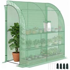 Image of Outsunny Walk-In Lean to Wall Greenhouse w/Window&Door 200Lx 100W x 215Hcm Green