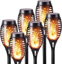 Image of 6 Pack Solar Flickering Dancing Flame Lights Waterproof Solar Torch Light
