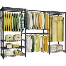 Image of Heavy Duty Double Clothes Rail Rack Garment Hanging Stand Open Wardrobe Shelf UK
