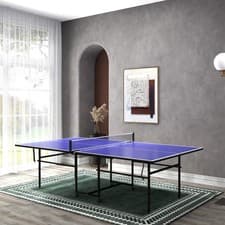 Image of 9FT Table Tennis Table w/ Four Wheels, Folding Tennis Table, Blue