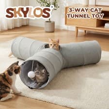 Image of Skylos 3-Way Cat Tunnel Foldable Interactive Play Tunnel with Balls Cats Kittens