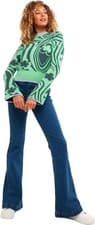 Image of Joe Browns Women's Fun Retro Swirl Long Flared Sleeve Cropped Jumper UK 10 BNWT