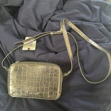 Image of Ted Baker London Stina Mini Croc Crossbody Camera Bag, Metallic Gunmetal, NWT