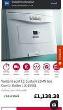 Image of vaillant ecotec sustain 28kw combi boiler, like worcester, Baxi, Ideal, Bargain
