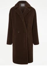 Image of Chocolate Brown Borg Longline Coat UK Size Large