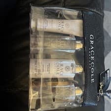 Image of GRACE COLE VANILLA BLUSH & PEONY TRAVEL GIFT SET IN CLEAR ZIPPED POUCH. RRP £16