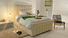 Image of Wood Plush Velvet Upholstered Gas Lift Up Hanson Emily  Single Ottoman Bed