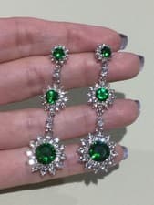 Image of Marilyn Monroe Green Crystal Chandelier Flower Cluster Earring Brass Silvertone