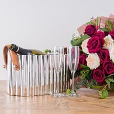 Image of Large Silver Fluted Leather Handled Champagne Cooler
