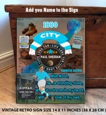Image of PERSONALISED MANCHESTER CITY NO1 FAN FOOTBALL Vintage Metal Wall Sign RS523