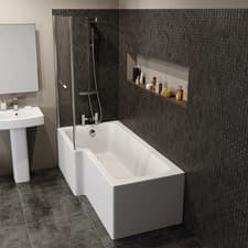 Image of Modern L Shaped Shower Bath Only Left Hand Bathtub 1700mm Acrylic Bathroom Tub