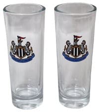 Image of NEWCASTLE UNITED Official Brand Tall Twin Shot Glasses 4" NUFC Crest By Castore