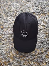 Image of Black Smiley Face Baseball Cap / Happy Embroidered Dad Hat