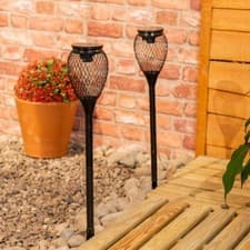 Image of 2 Pack Solar Powered Black Metal Caged Spike Light Outdoor Garden Stake LED Lamp