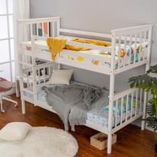 Image of 3ft Single Bunk Bed Wooden Pine Frame with Stair / Detachable 2 Beds Frame