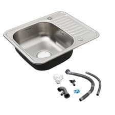 Image of Stainless Steel Inset Kitchen Sink Single Bowl Reversible Drainer w/ FREE Waste