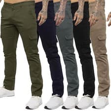 Image of Enzo Mens Cargo Trousers Combat Jeans Slim Fit Casual Cotton Stretch Work Pants