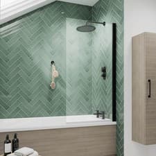 Image of Nuie Pacific Square Black Hinged Bath Screen 1430mm H x 790mm W - 6mm Glass