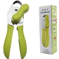 Image of 4 In 1 Can Opener Handheld Manual Smooth Edge Portable Tin Can Bottle Green