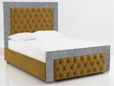 Image of PLUSH VELVET GLITTER BED FRAME, CHESTERFIELD BED, DOUBLE BED KING SUPER KING