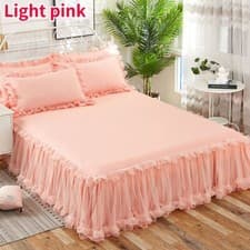 Image of 3X Mesh Lace Ruffle Bed Skirt Bedspread Sheet Dust Deep Drop Solid Pillowcase
