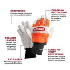 Image of OREGON Leather Chainsaw Safety Gloves - Left Hand Protection Size Med 9. 91305M