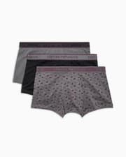 Image of Emporio Armani 3 Pack Trunks Stretch Cotton - Grey / Black / Print