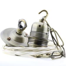 Image of Vintage Styled E27 Chain Hung Ceiling Pendant Kit in Antiqued Brass Finish