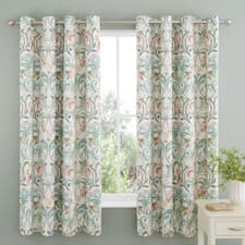 Image of Catherine Lansfield Clarence Floral Eyelet Curtains, Natural/Green, 66 x 72 Inch