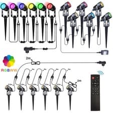 Image of 4/6/12Pcs RGB Garden Spike Lights Mains LED Color Changing Outdoor Spotlights