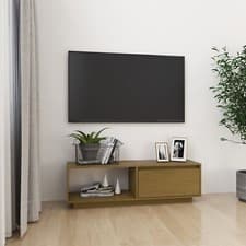Image of Sufrk TV Cabinet Honey Brown 110x30x33.5 Solid Pinewood,Modern TV Cabinet O2S3