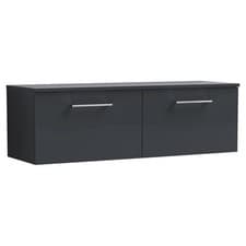 Image of Nuie Arno Satin Soft Black 1200mm Wall Hung 2 Drawer Vanity Unit with Worktop -