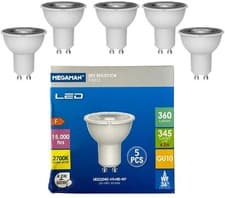 Image of Megaman LED GU10 Par16 Lamp Pack of 5 - 2700k Spotlight Bulbs
