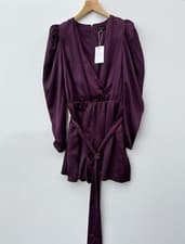 Image of Ted Baker Lianni Deep Purple Satin Playsuit TB Size 2 UK 10 Bnwt