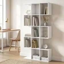 Image of HOMCOM Geometric Bookshelf, 5-Tier S Shaped Bookcase, White Refurbished
