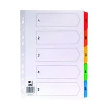 Image of A4 White 1-5 Index Multi-punched Reinforced Board Multi-Colour Numbered Tabs 
