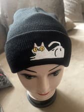 Image of Cat  hat.one size.black.warm.beanie.new