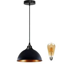 Image of Industrial Dome Pendant Light E27 Ceiling Lamp Metal Brushed Shade Kitchen