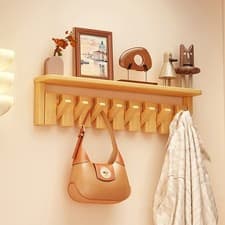 Image of Coat&Hat Rack Solid Wood Wall Mounted W/ 8 Hook for Entryway Storage Clothes