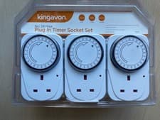 Image of Plug In Timer 24 Hour White 3 Pack 3 Pin Plug Mains Timer With Switch
