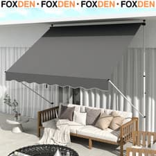 Image of Manual Awning Rectangular Aluminium Frame Retractable Shade with Handle Grey