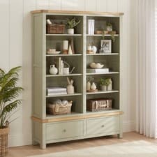 Image of Double Library Bookcase Marbury Sage Green Painted Extra Large Grand Oak Top