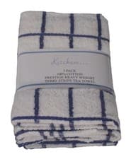 Image of 3 PACK TEA TOWELS FANCY STRIPE KITCHEN 100% COTTON SUPER ABSORBENT CHECKED LINES