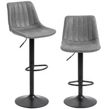 Image of HOMCOM Bar Stools Set of 2 Adjustable Swivel Bar Chairs with Backrest Grey