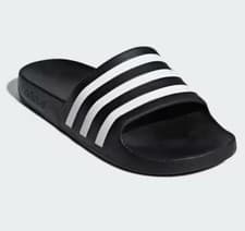 Image of Adidas Adilette Aqua Slides Men’s Size 12 US Black/White Logo FREE SHIPPING
