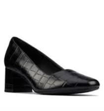 Image of Clarks Sheer55 Court Ladies Black Croc Leather Court Shoes UK Size 4.5 D EU 37.5