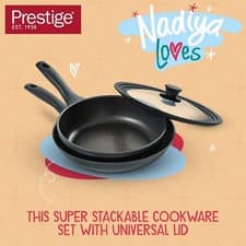 Image of Nadia x Prestige Nesting Frying Pan Twin Pack & Multi Size Lid | 24cm & 26cm🎄