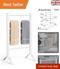 Image of Efficient Aluminium Electric Towel Warmer with 6 Heated Bars - Perfect for Homes