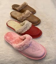 Image of Women`s 100% Natural Leather Slippers With Sheepskin Wool Lining.