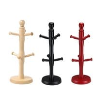 Image of Wooden Mug Tree & Paper Towel Holder 6 Hooks Cup Free Standing Kitchen Organizer